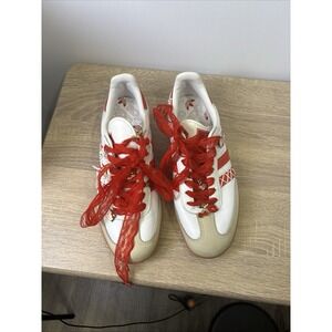 Custom Adidas Samba OG White Red Sneakers US 8 Women Charms Lace Bows⁠